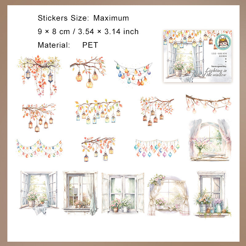 16 Pcs Light and Window PET Stickers DLYSC
