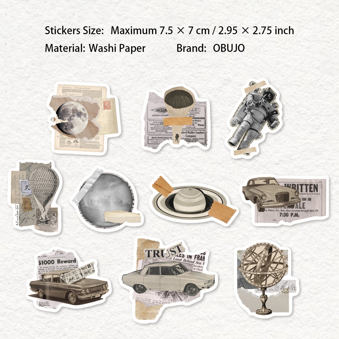 20 Pcs Vintage Newspaper Themed Washi Stickers JBXL