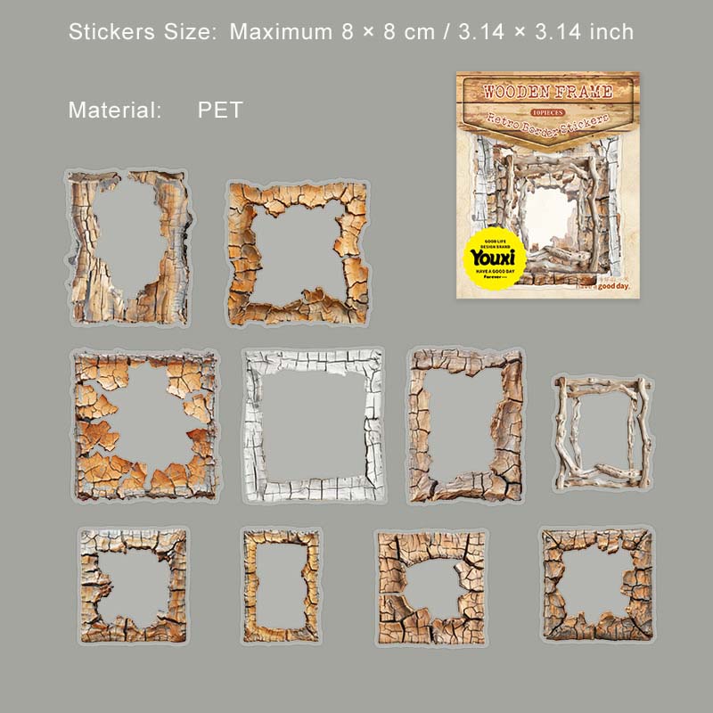 10 Pcs Wooden Frame PET Stickers SYMK