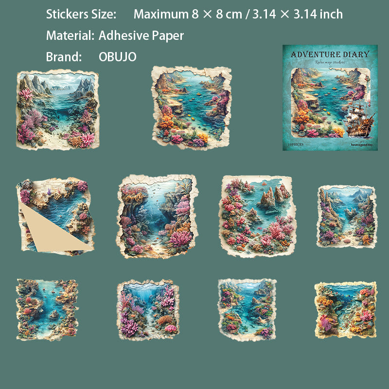 10 Pcs Vintage Map Journal Stickers TXRJ