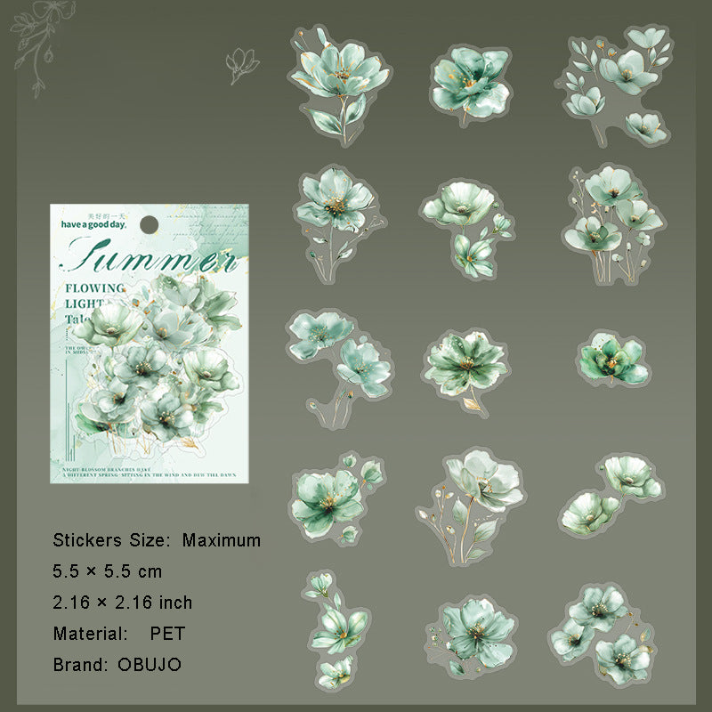 15 Pcs Watercolor Flower PET Stickers FHWY