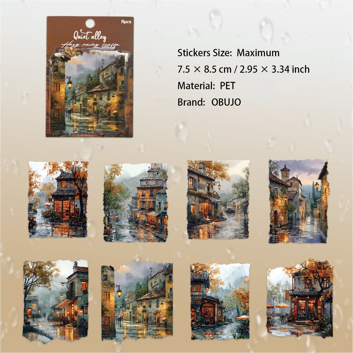 8 Pcs Rainy Season Landscape PET Stickers MLYJ