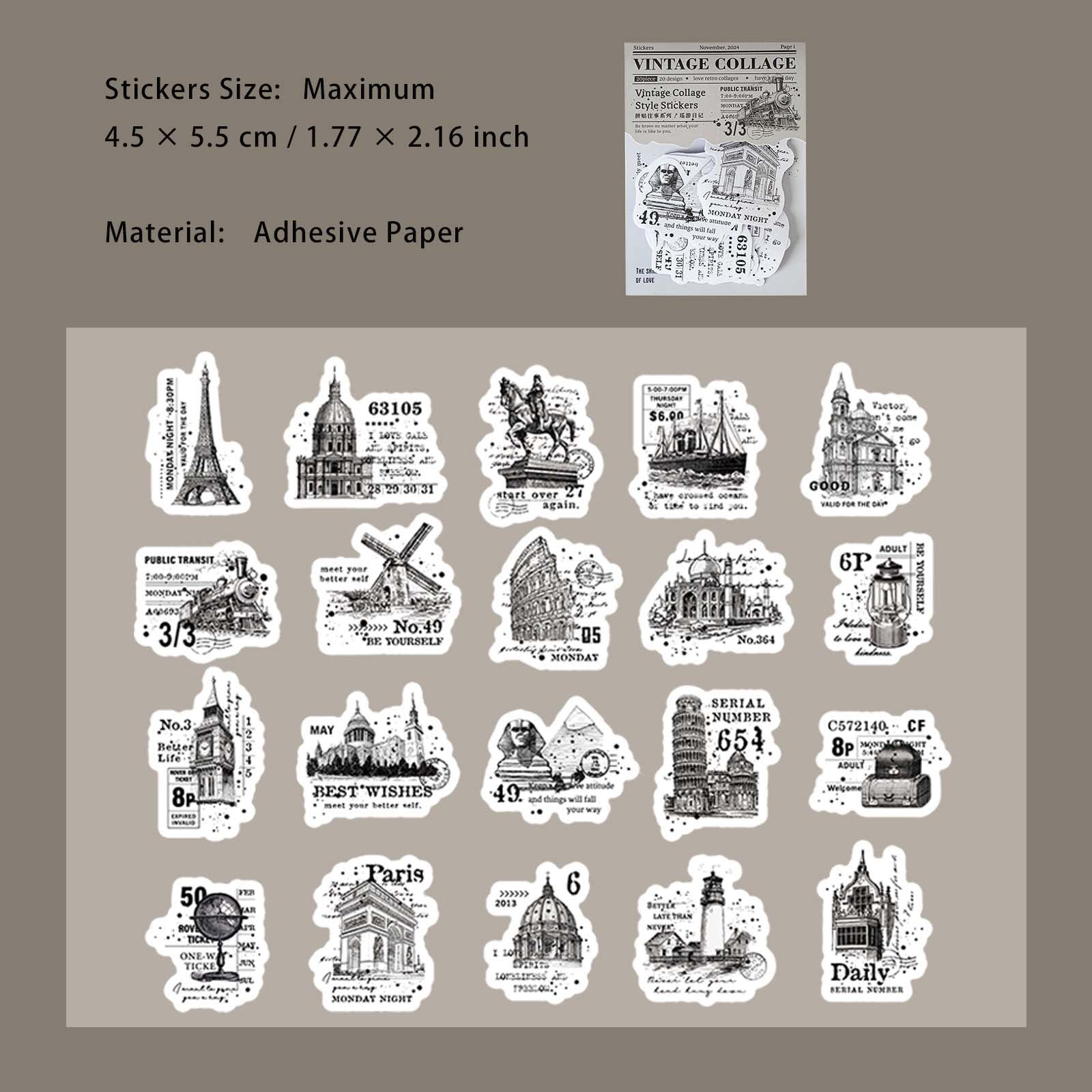 20 Pcs Vintage Scrapbook Stickers PTWS
