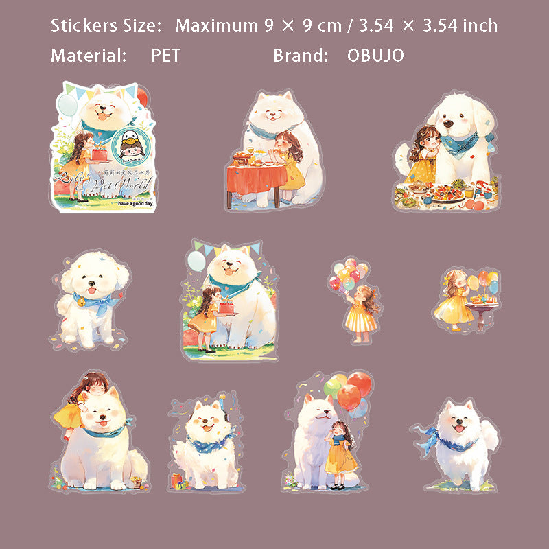10 Pcs Cartoon Pet and Litterle Girl PET Stickers  ACDSJ