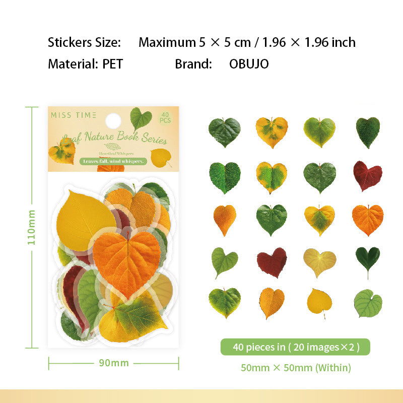 40 Pcs Leaf Texture PET Stickers YZZRCS