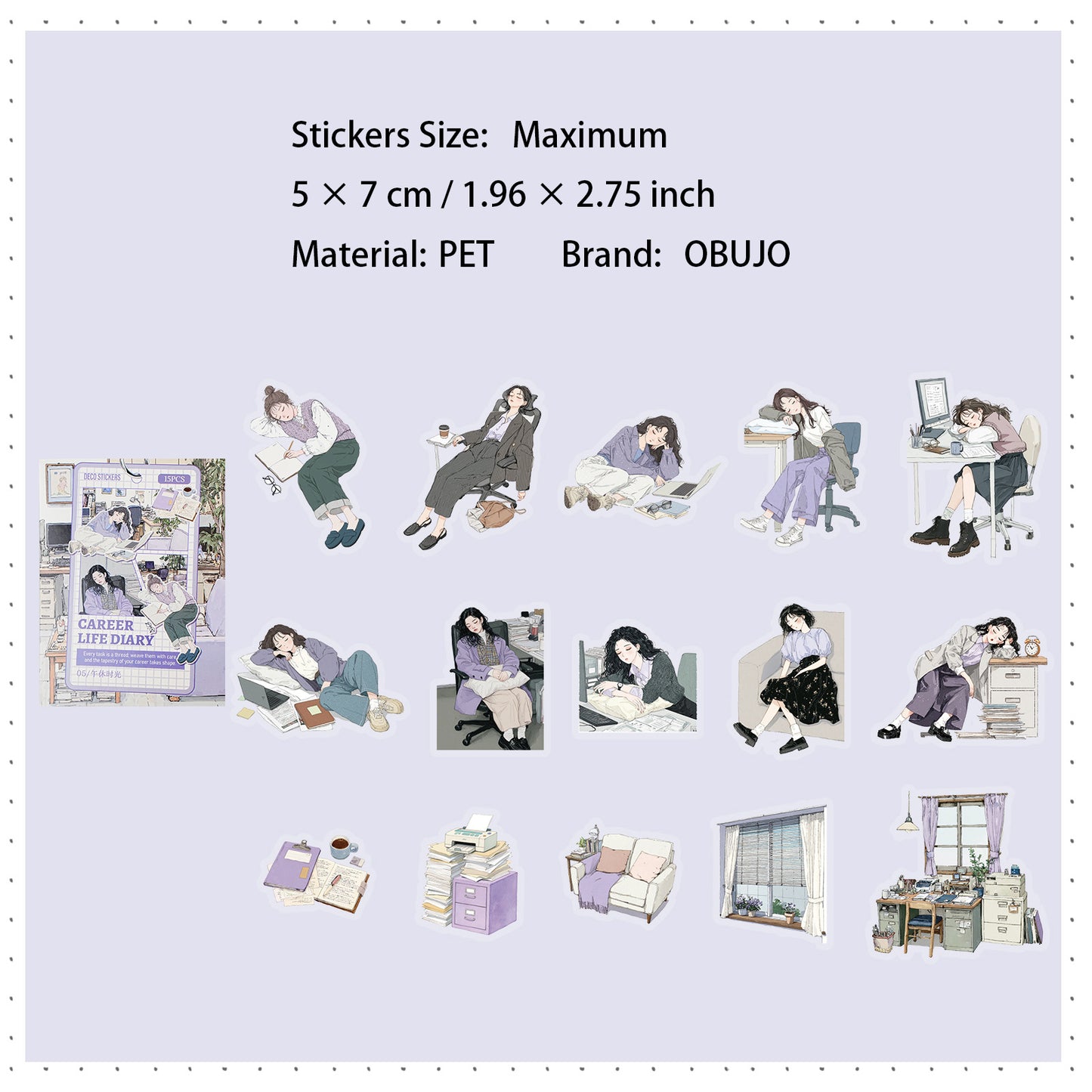 15 Pcs Daily Girl PET Stickers ZCXX