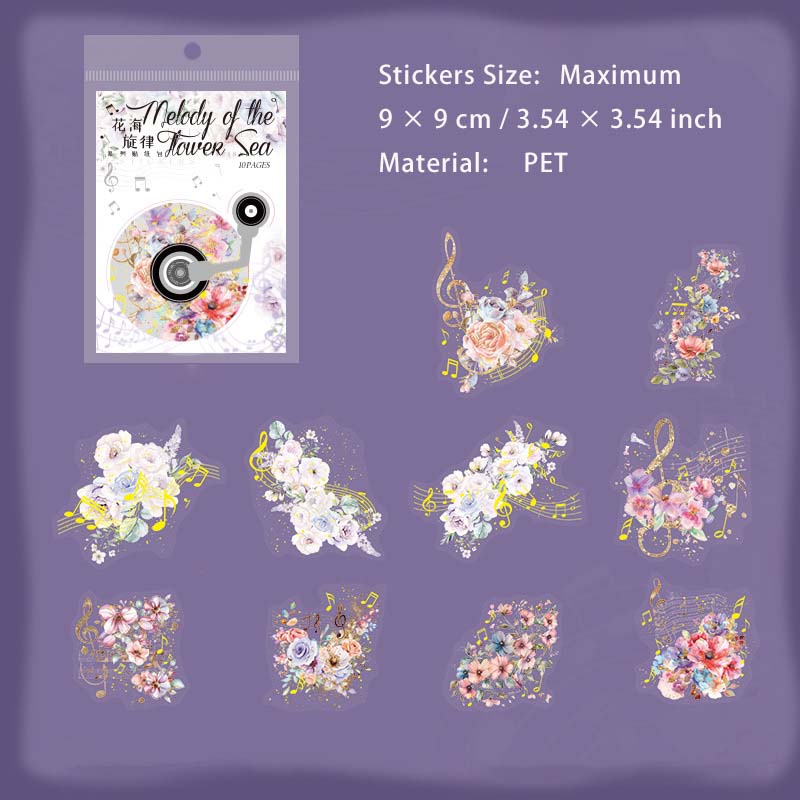 10 Pcs Music Flower PET Stickers HHXL