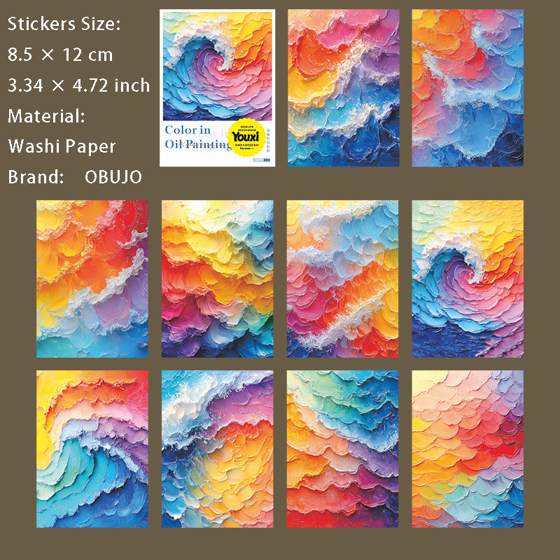 10 Pcs Oil Paint Art Washi Stickers YHLSC