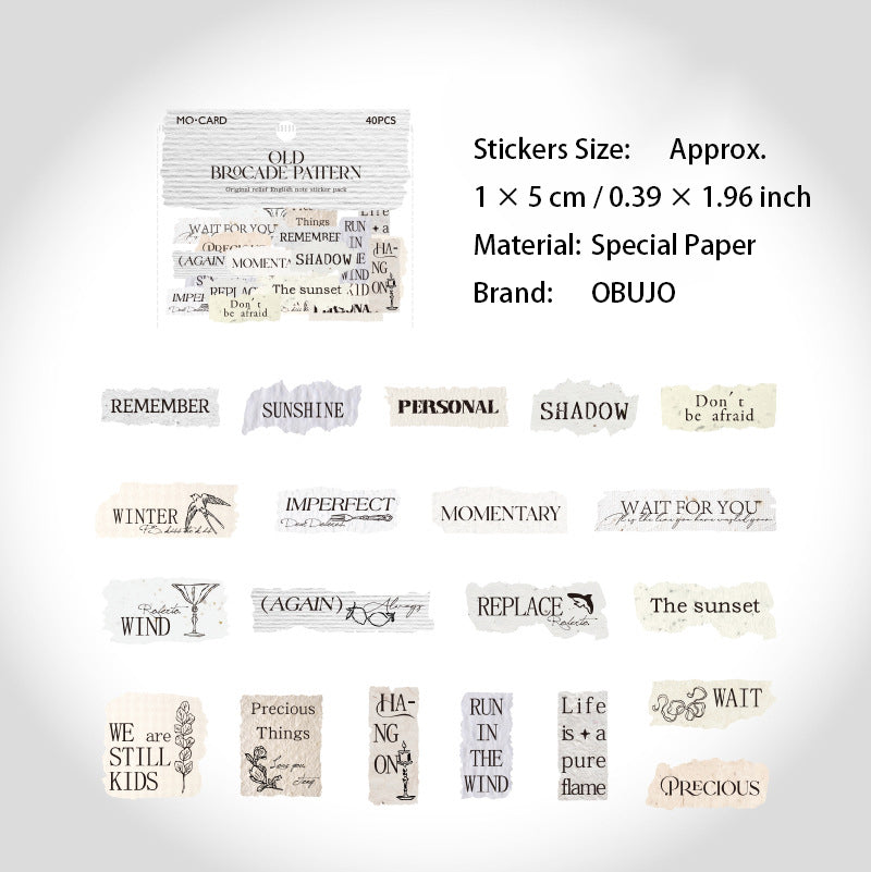 40 Pcs Vintage Emobossed Words Stickers ZJLS