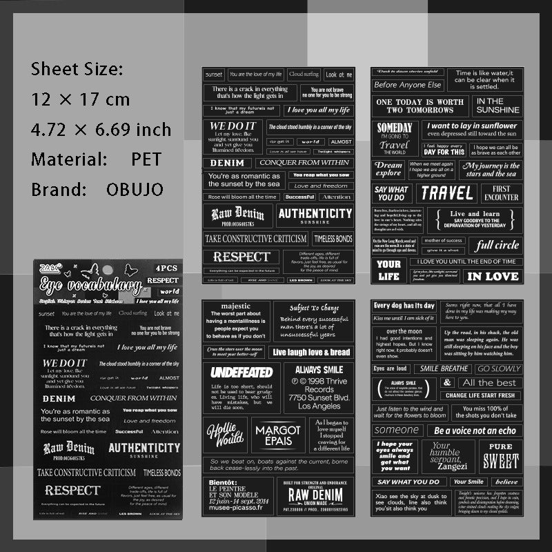 4 Sheets Vintage Quote Stickers YWXY