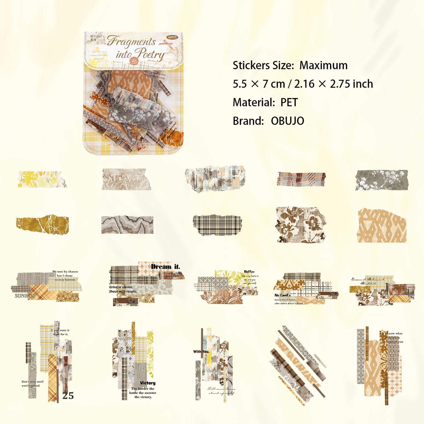 40 Pcs Grid Collage PET Stickers SPSX