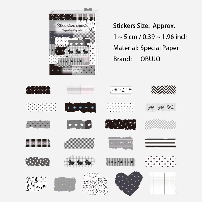 50 Pcs Gird Strip Themed Journal Stickers LSRJ