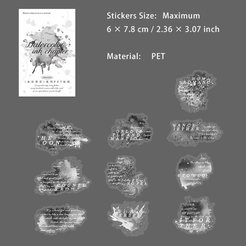 20 Pcs Watercolor Quotes PET Stickers SCMZ