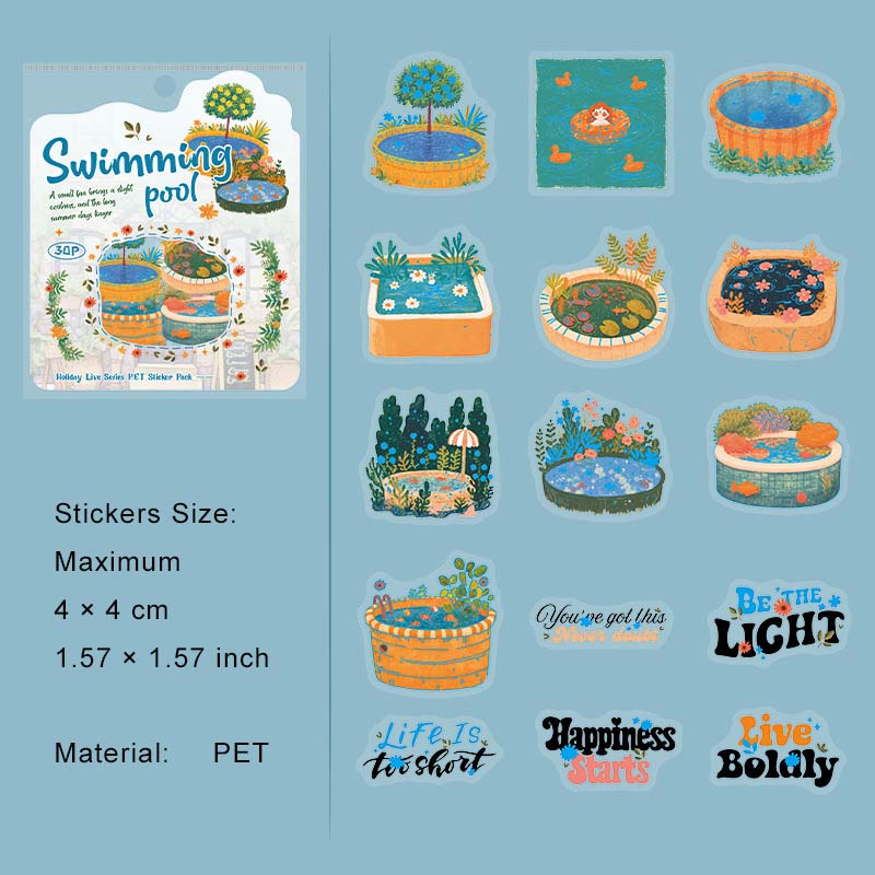 30 Pcs Cartoon Drawing PET Stickers JQSK
