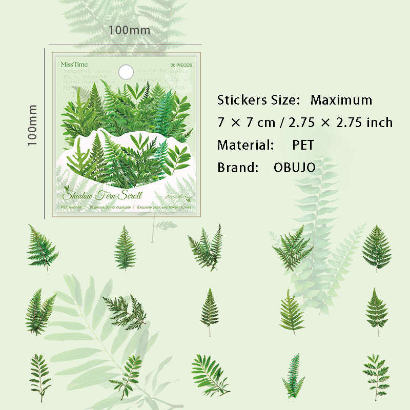 30 Pcs Leaf Flower PET Stickers ZYSJ