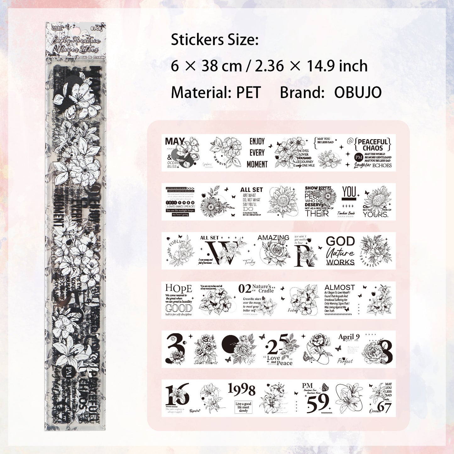 6 Sheets Flower PET Stickers HSJJ