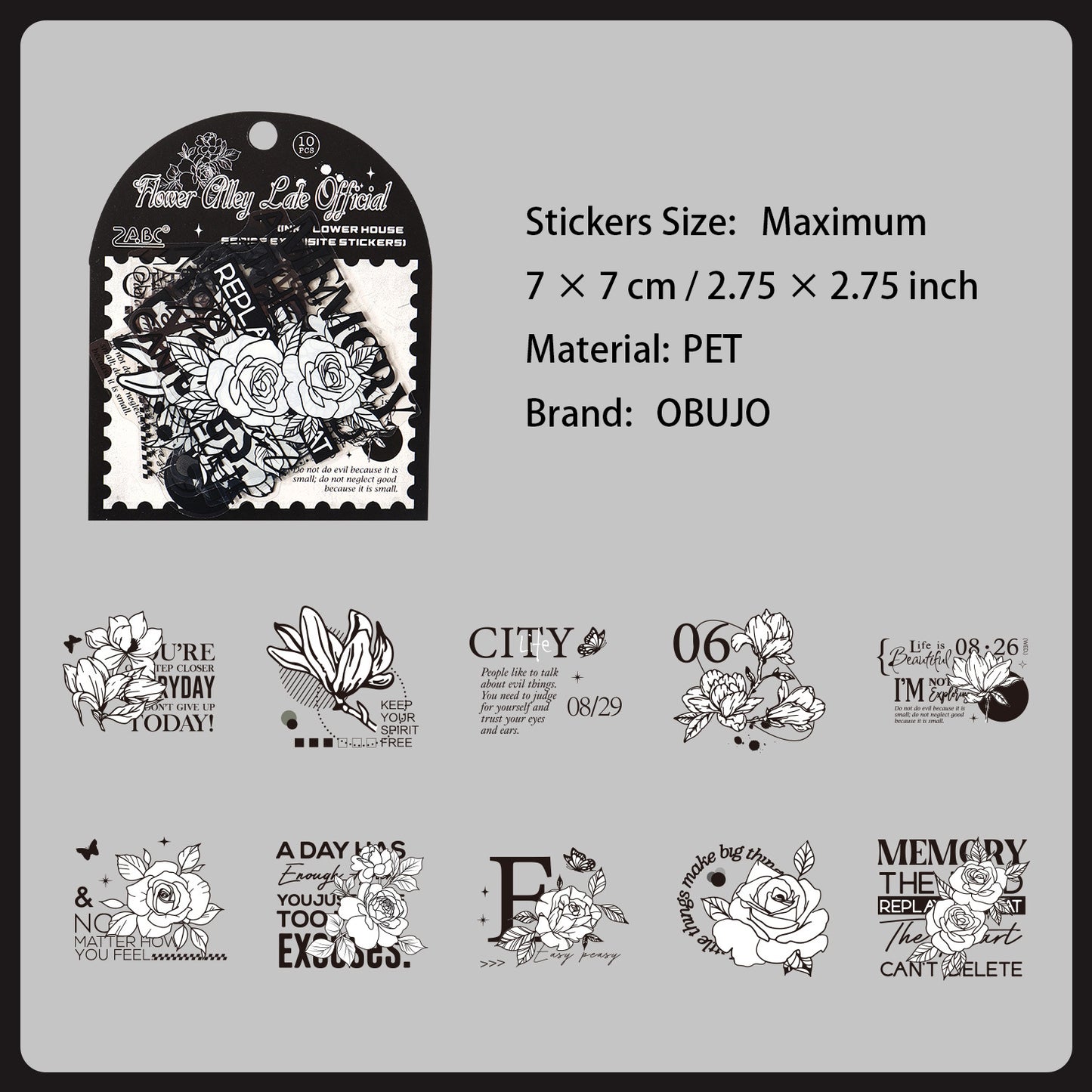 10 Pcs Black White Collage PET Stickers MSHF