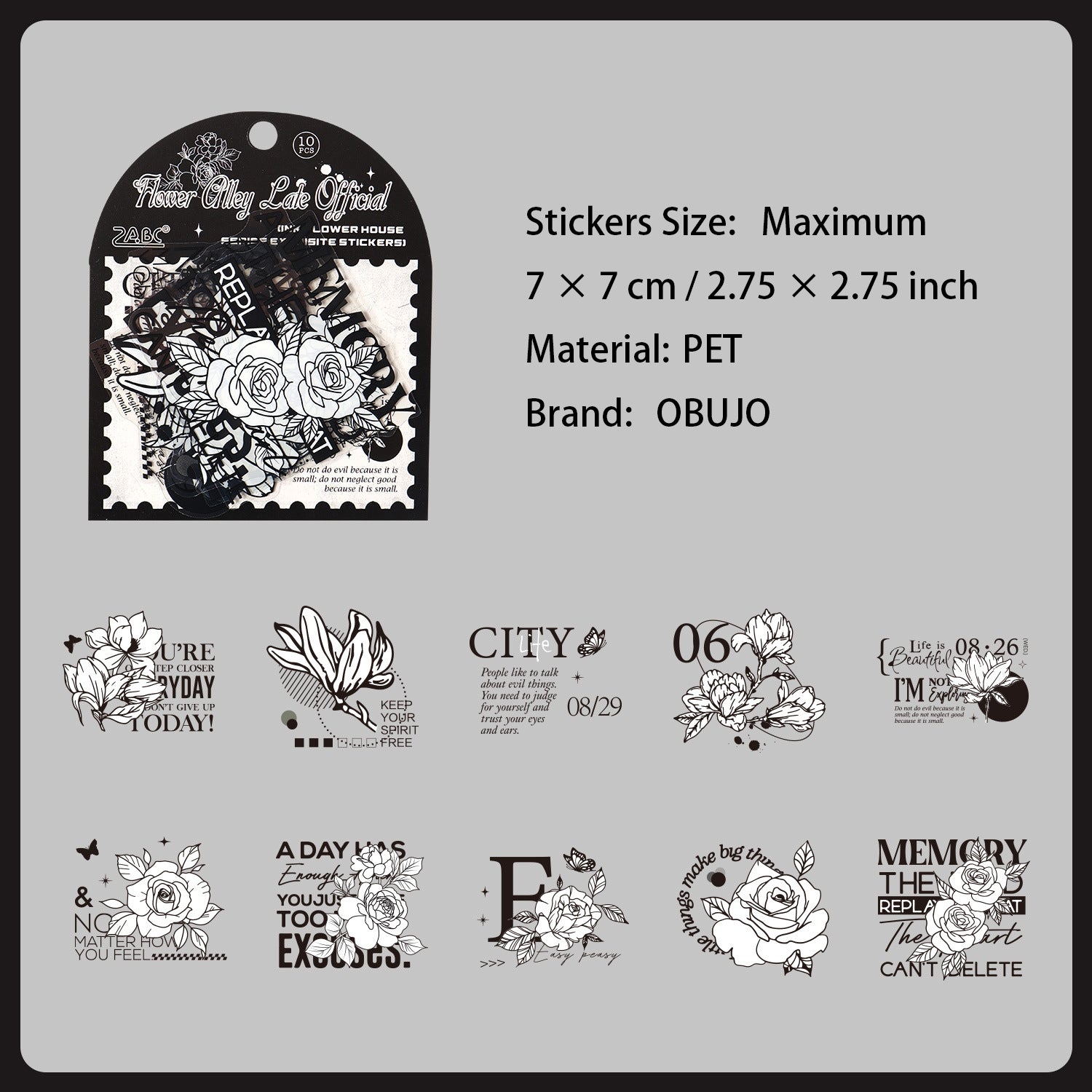 10 Pcs Black White Collage PET Stickers MSHF