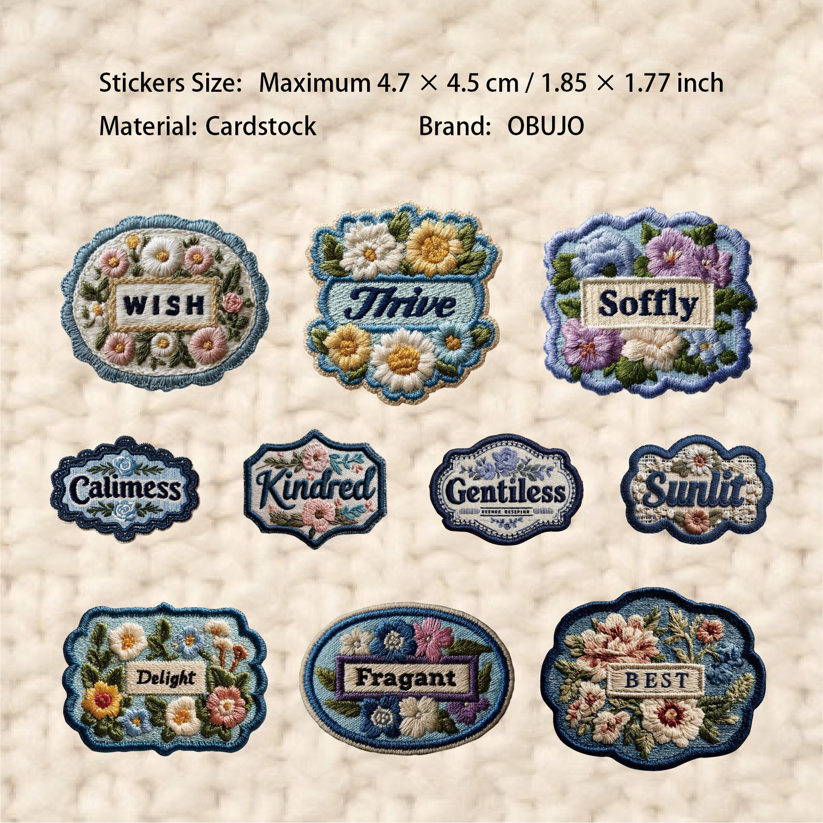 20 Pcs Embroidered Label Themed Cardstock Stickers BDXL