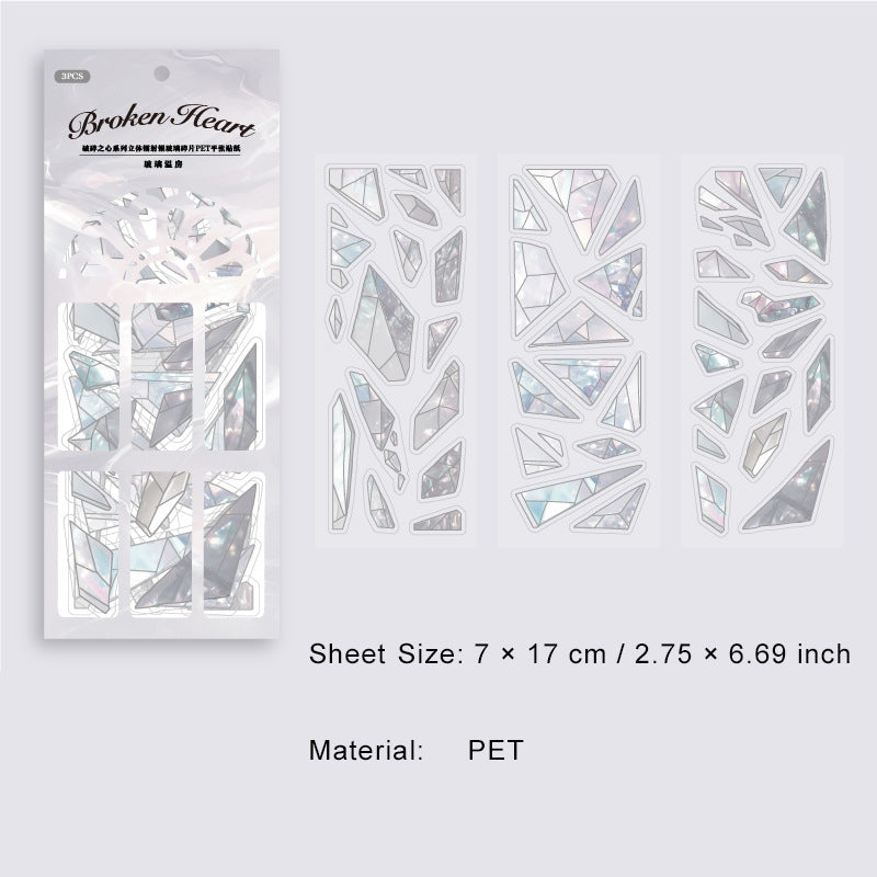 3 Sheets Broken Glass Theme PET Stickers PSZX