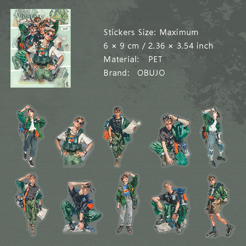 20 Pcs Adventure Boy PET Stickers TXSC
