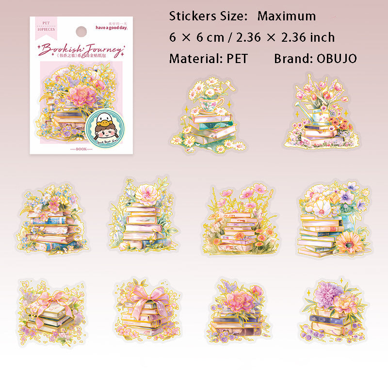 10 Pcs Gold Foil Bookish PET Stickers SXZL