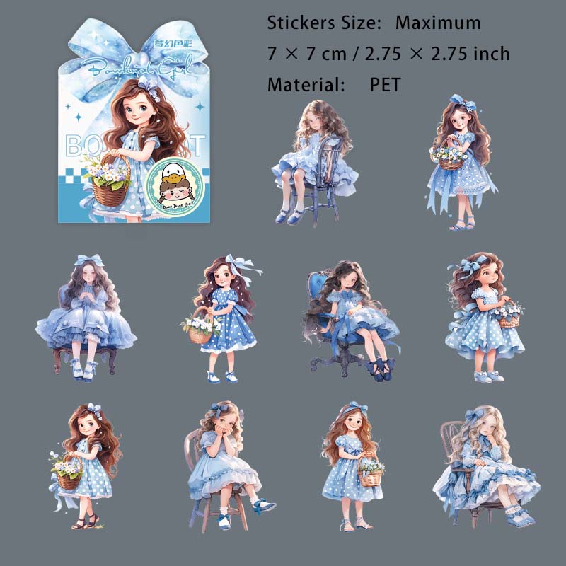 15 Pcs Glitter Bow Girl PET Stickers HDJNH