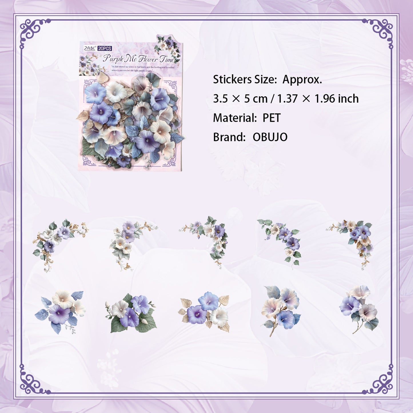 20 Pcs Vintage Flowers PET Stickers TYLB