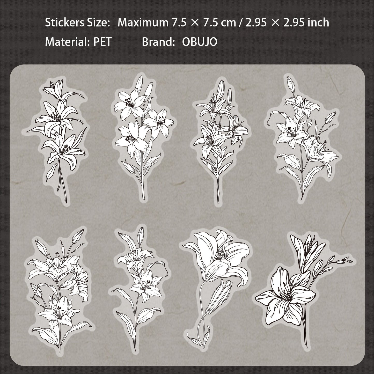 16 Pcs Vintage Flower PET Stickers HRXL