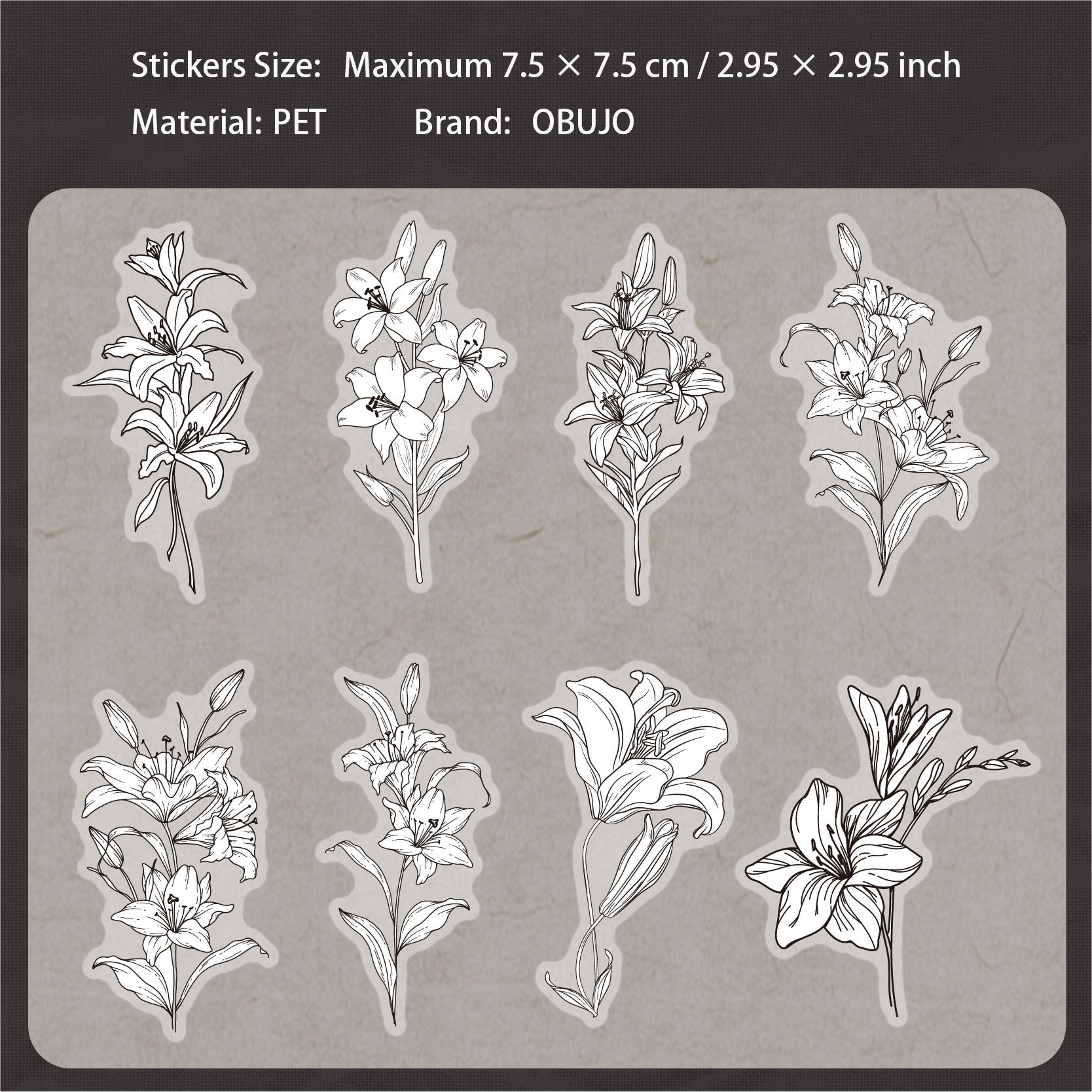 16 Pcs Vintage Flower PET Stickers HRXL
