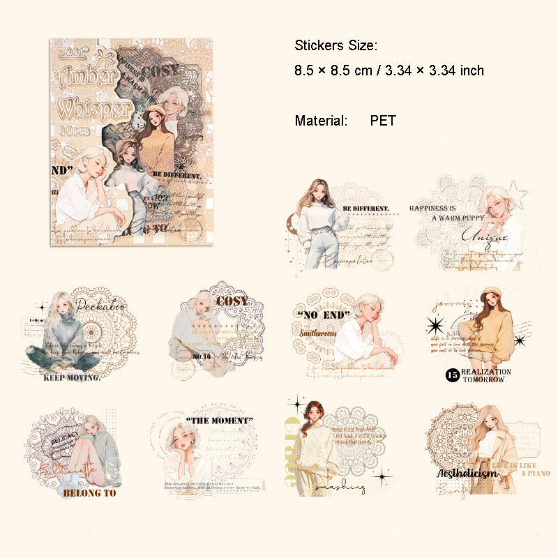 10 Pcs Relax Girl PET Stickers QCMG
