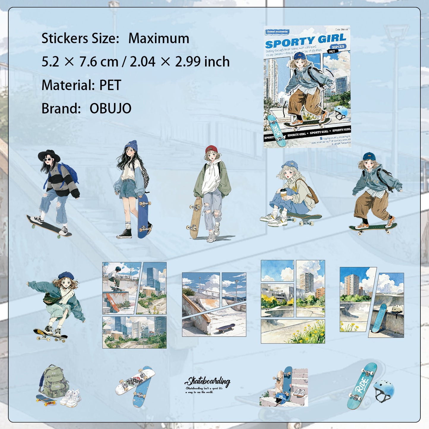 30 Pcs Sporty Girl PET Stickers SNYD