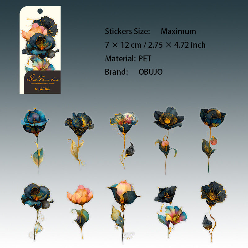 10 Pcs Vintage Flower PET Stickers LJHY