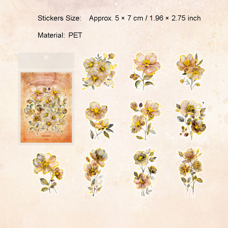 20 Pcs Glitter Flower PET Stickers FHZX
