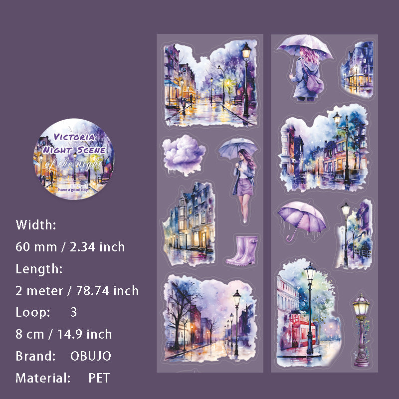 1 Roll Night Landscape PET Stickers Tape WDLYYJ