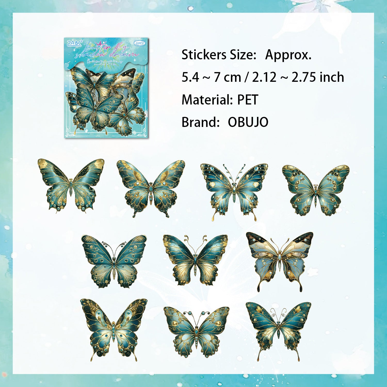 10 Pcs Shell Light Butterfly Stickers ZRZY