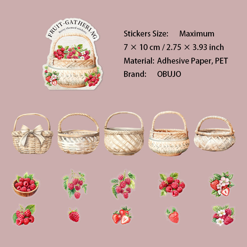 15 Pcs Fruit and Basket PET Stickers CGJXL