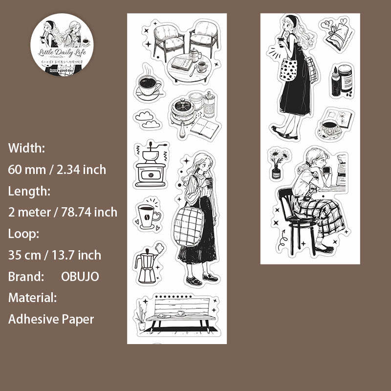 1 Roll Black White Girl Daily Washi Stickers Tape XRCX
