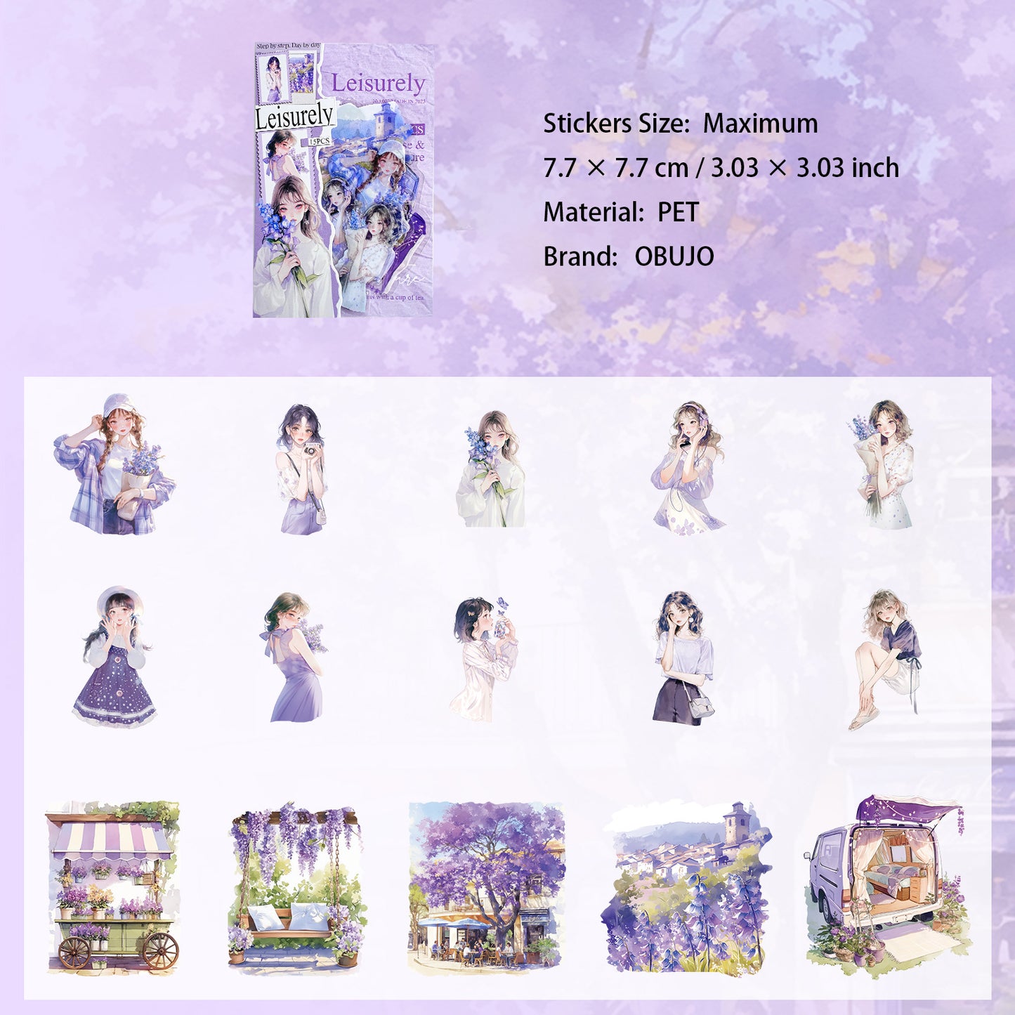 15 Pcs Cute Girl PET Stickers YRXQ