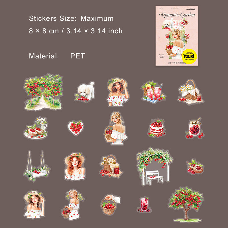 20 Pcs Garden Girl PET Stickers FYCHYDLM