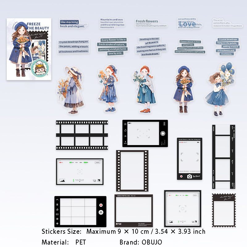 25 Pcs Girl Frame Words PET Stickers DGMH