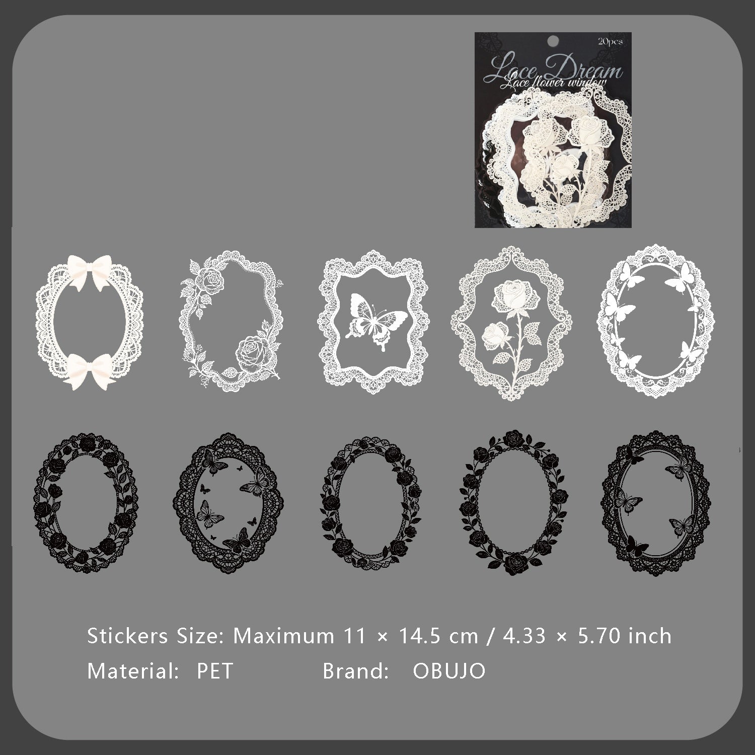 20 Pcs Lace Frame Corner PET Stickers LSQM