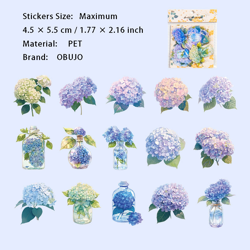 15 Pcs Flower Vase PET Stickers WHTX