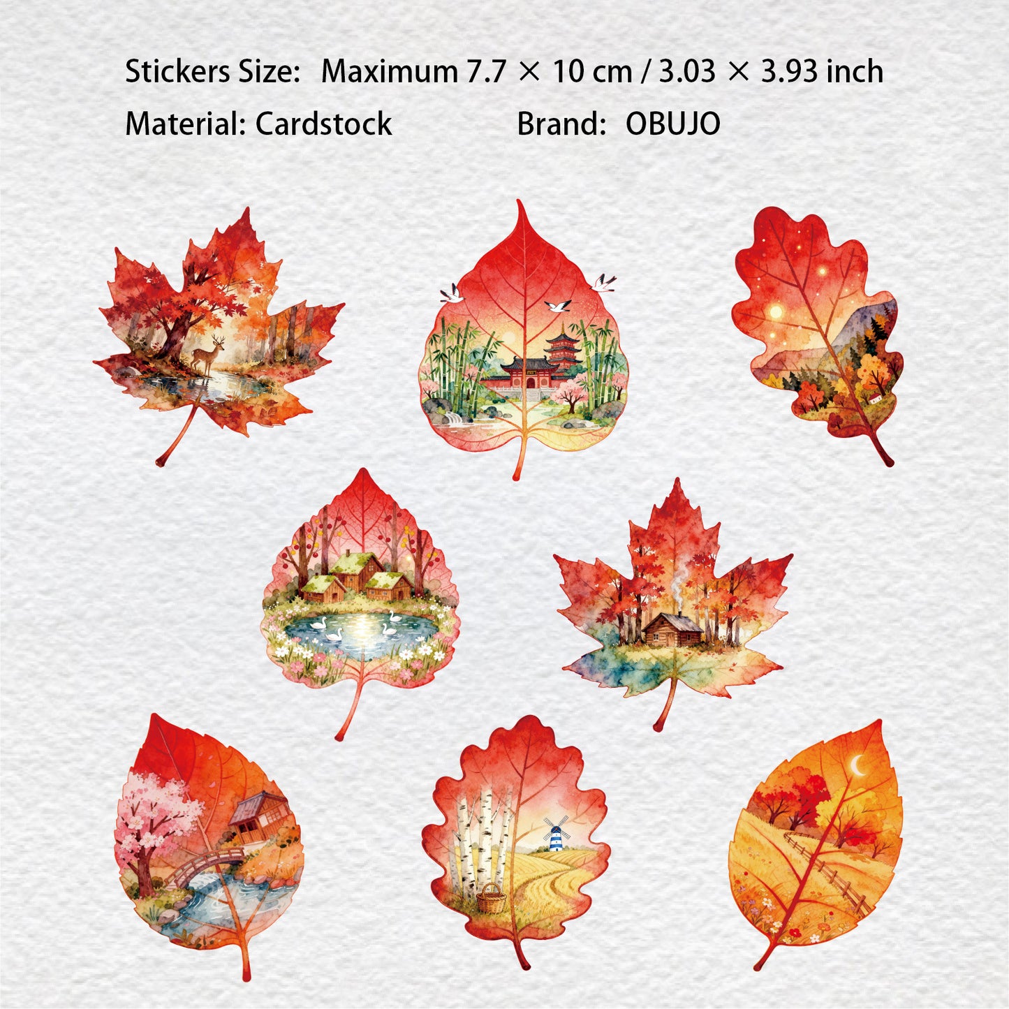 8 Pcs Leaf Themed Cardstock Stickers GYXL