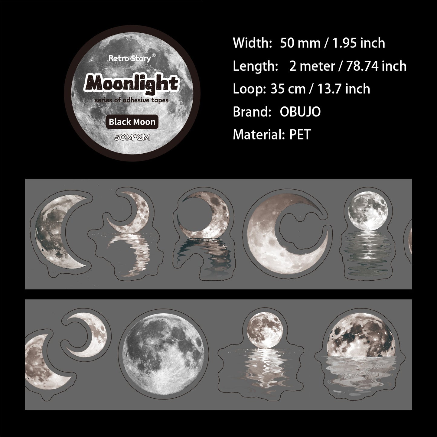 1 Roll Moon Themed PET Stickers Tape YGXL