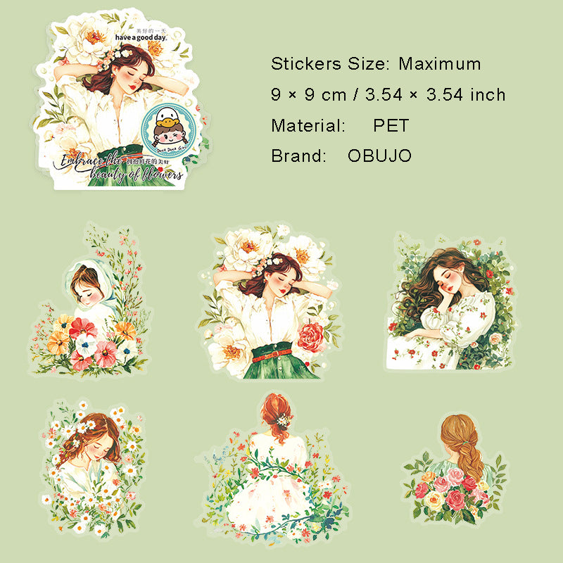 6 Pcs Floral Girl PET Stickers YBXHMH