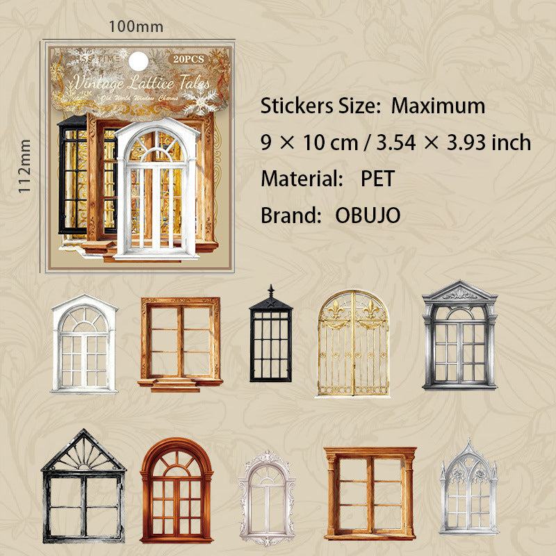 20 Pcs Vintage Window PET Stickers FGGSWY