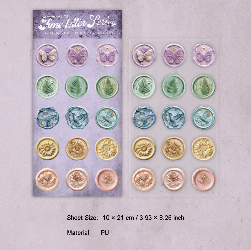 15 Pcs Vintage Wax Seal PU Stickers SGXJ