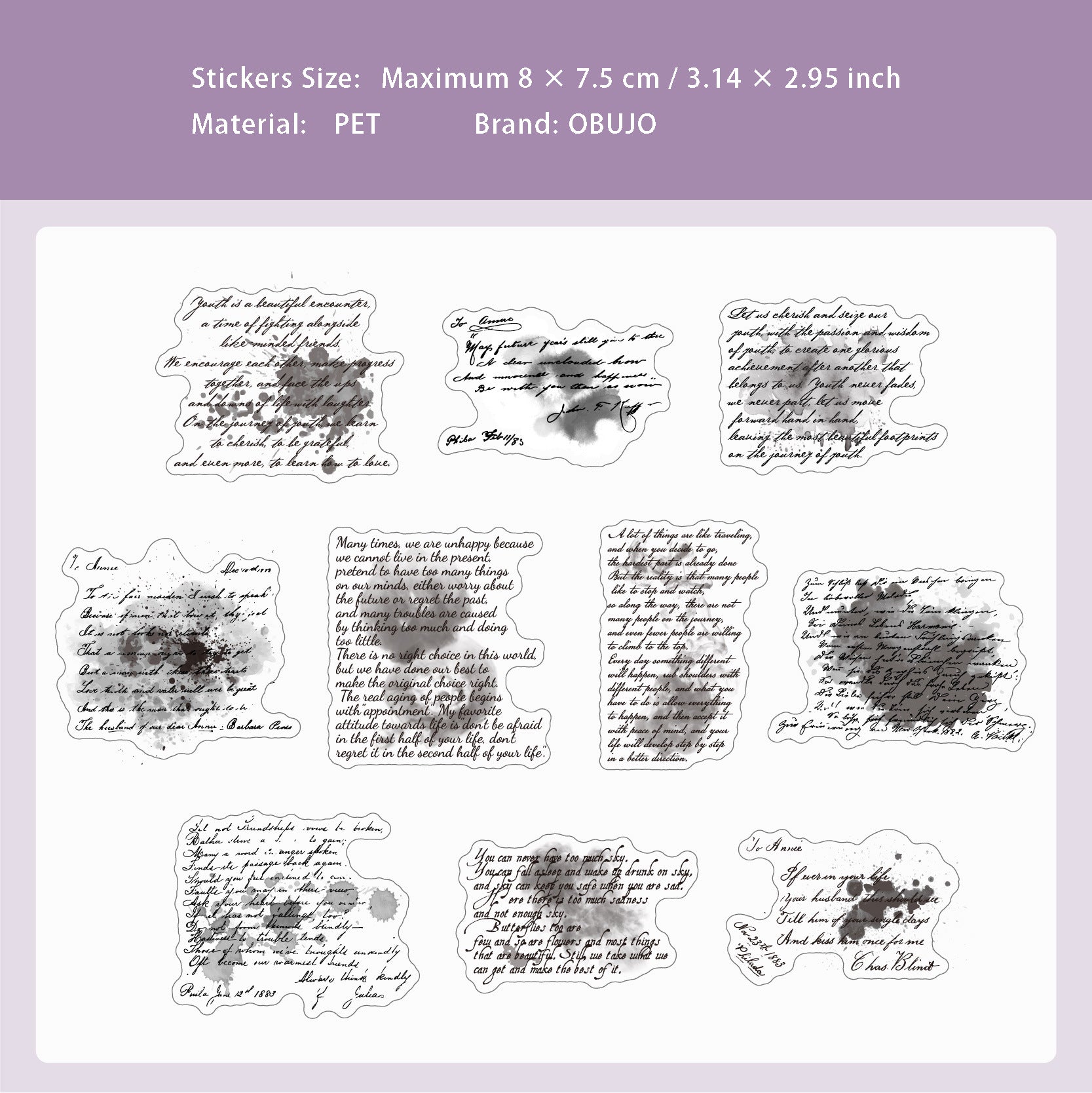 20 Pcs Ink and Quote PET Stickers MRXL