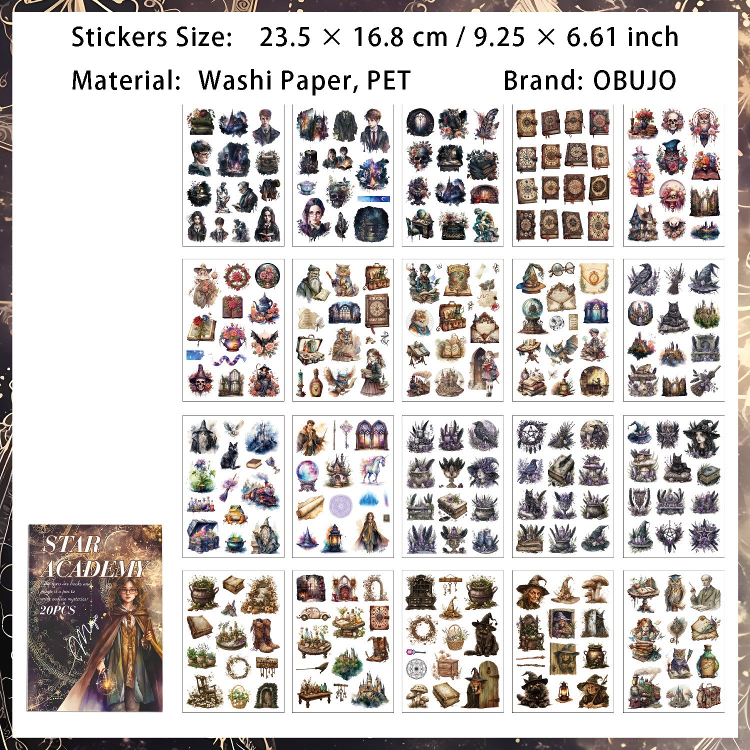 20 Sheets Vintage Journal Stickers Book HYSG